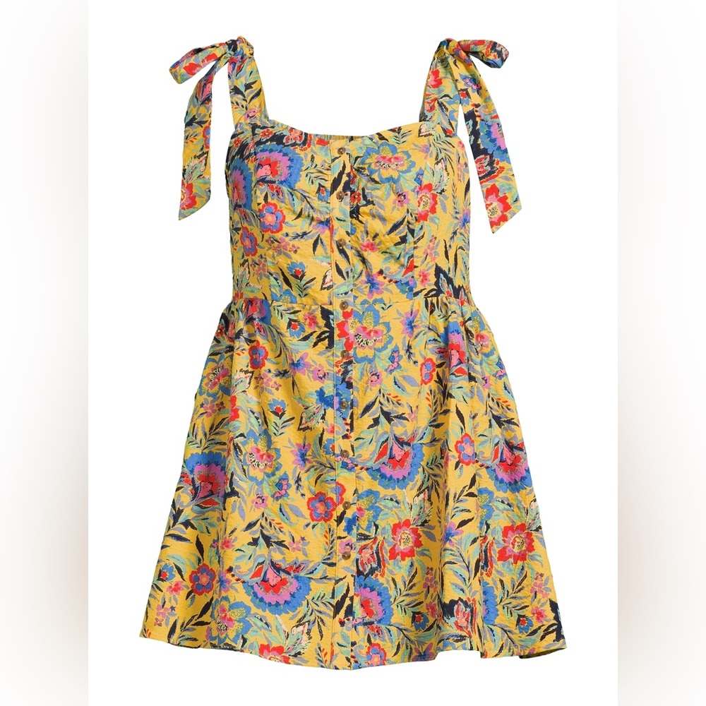 Terra & Sky Yellow Floral Button Front Tie-Shoulder Sundress